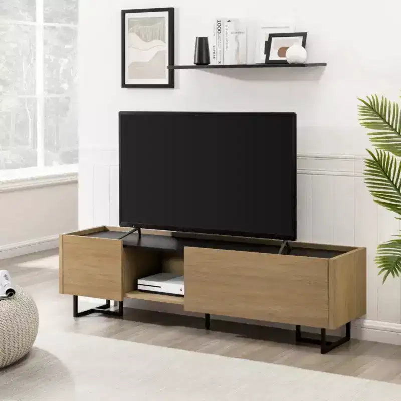 Mobile porta TV in rovere e finto marmo, contemporaneo, adatto a TV fino a 65"