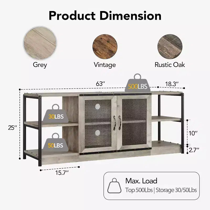 Mobile Porta TV Marrone / Quercia Scuro / Grigio con Vano Contenitore e Ante in Rete – Adatto fino a 75", per 1 TV