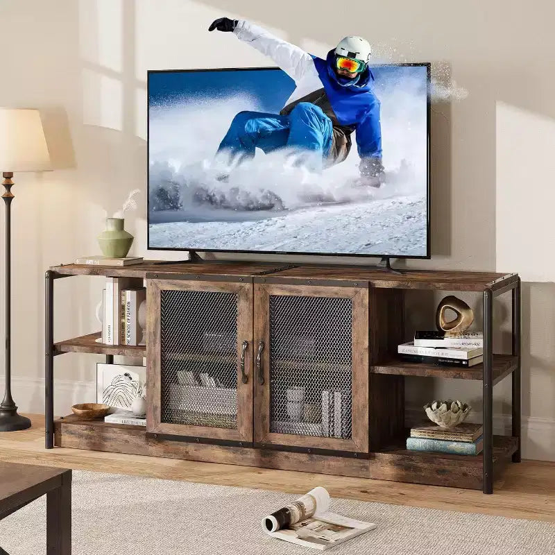 TV Stand, Entertainment Center with Storage Cabinet and Mesh Doors, TV Media Console Table