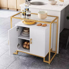 Credenza Buffet a 2 ante, Legno venato marrone chiaro / Pannello bianco con struttura dorata