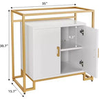 Credenza Buffet a 2 ante, Legno venato marrone chiaro / Pannello bianco con struttura dorata