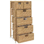 vidaXL Storage Unit Storage Chest Organizer with 6 Baskets Water Hyacinth - 18.5 x 14.6 x 39.4