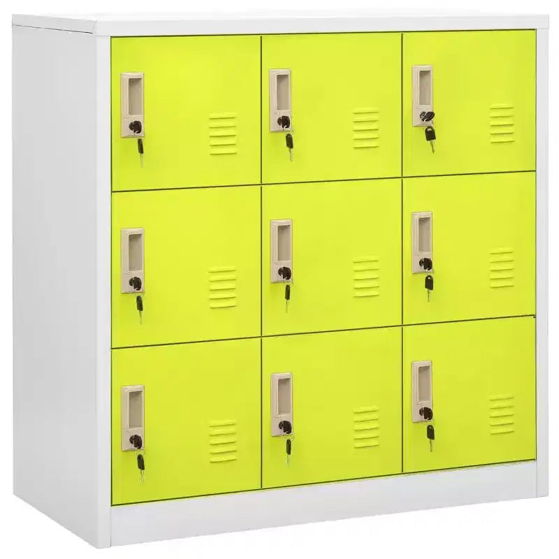 vidaXL Locker Cabinets Set - Industrial Steel Storage Organizers - Gray and Green - 9 Lockers with Locks - 35.4x17.7x36.4