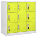 vidaXL Locker Cabinets Set - Industrial Steel Storage Organizers - Gray and Green - 9 Lockers with Locks - 35.4x17.7x36.4