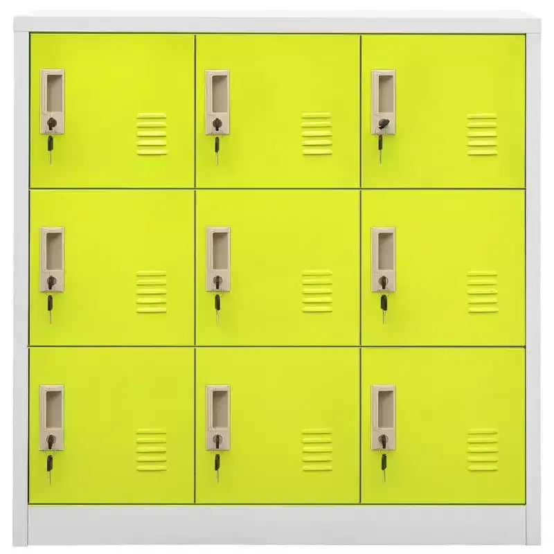 Armadietto in acciaio grigio e verde, set da 2 – 9 scomparti con serratura, 2 persone