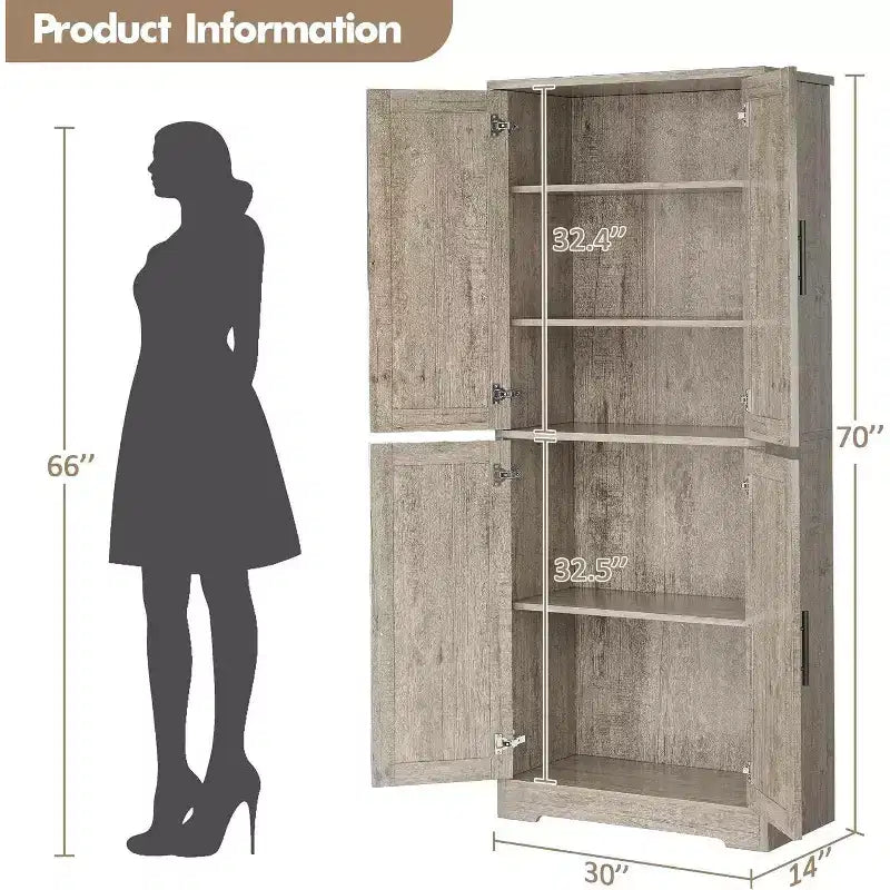 Mobile dispensa da terra bianco antico/grigio puro con 4 ante e ripiani regolabili, altezza 178 cm, montaggio in 1 persona