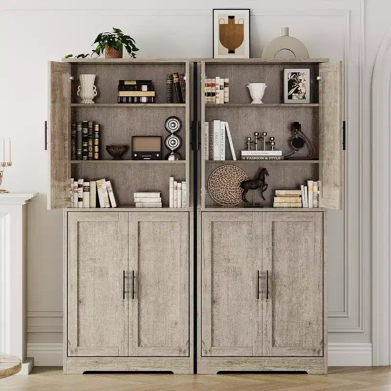 Mobile dispensa da terra bianco antico/grigio puro con 4 ante e ripiani regolabili, altezza 178 cm, montaggio in 1 persona