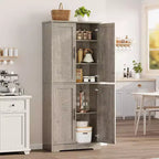 Mobile dispensa da terra bianco antico/grigio puro con 4 ante e ripiani regolabili, altezza 178 cm, montaggio in 1 persona