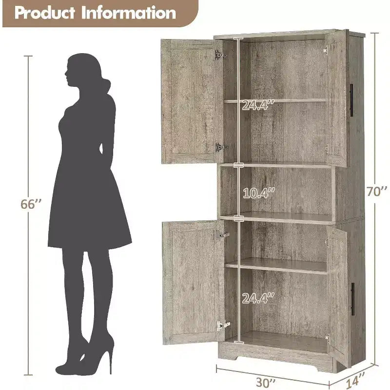 Mobile dispensa da terra bianco antico/grigio puro con 4 ante e ripiani regolabili, altezza 178 cm, montaggio in 1 persona