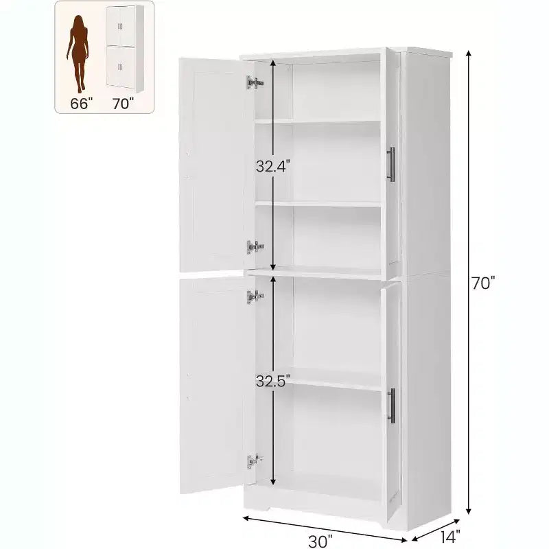 Mobile dispensa da terra bianco antico/grigio puro con 4 ante e ripiani regolabili, altezza 178 cm, montaggio in 1 persona