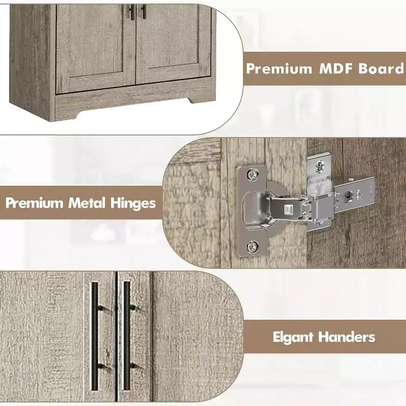 Mobile dispensa da terra bianco antico/grigio puro con 4 ante e ripiani regolabili, altezza 178 cm, montaggio in 1 persona
