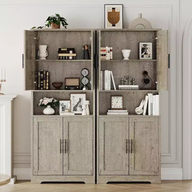 Mobile dispensa da terra bianco antico/grigio puro con 4 ante e ripiani regolabili, altezza 178 cm, montaggio in 1 persona