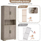 Mobile dispensa da terra bianco antico/grigio puro con 4 ante e ripiani regolabili, altezza 178 cm, montaggio in 1 persona