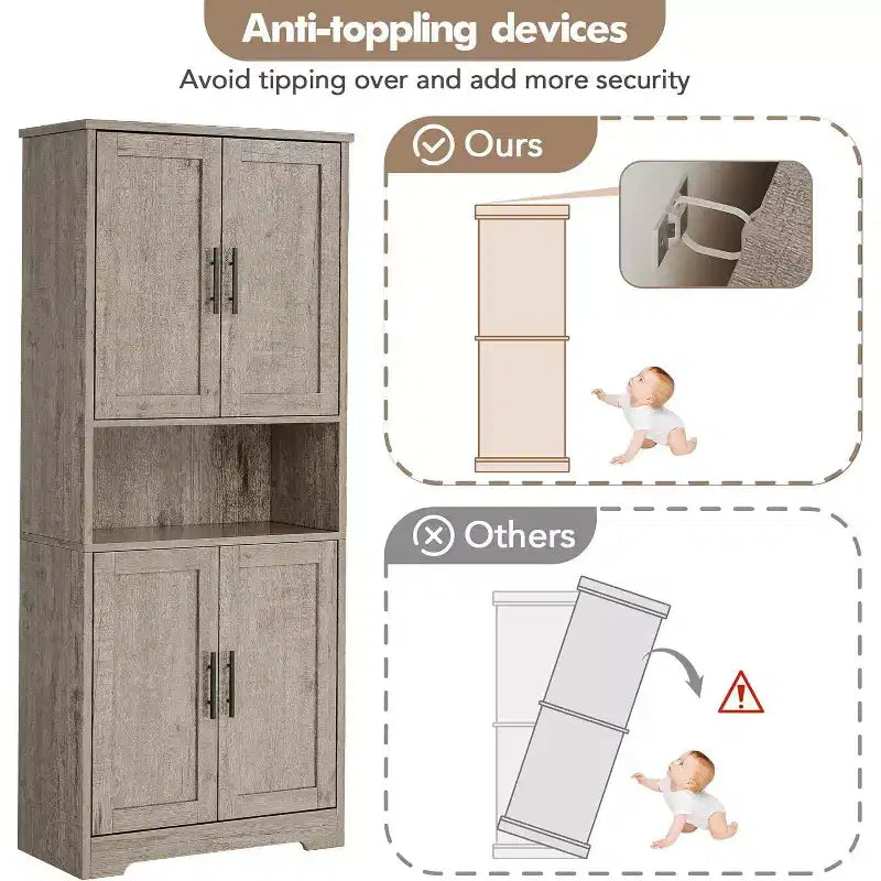 Mobile dispensa da terra bianco antico/grigio puro con 4 ante e ripiani regolabili, altezza 178 cm, montaggio in 1 persona
