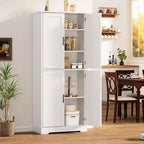 Mobile dispensa da terra bianco antico/grigio puro con 4 ante e ripiani regolabili, altezza 178 cm, montaggio in 1 persona
