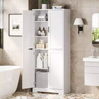 Mobile dispensa da terra bianco antico/grigio puro con 4 ante e ripiani regolabili, altezza 178 cm, montaggio in 1 persona