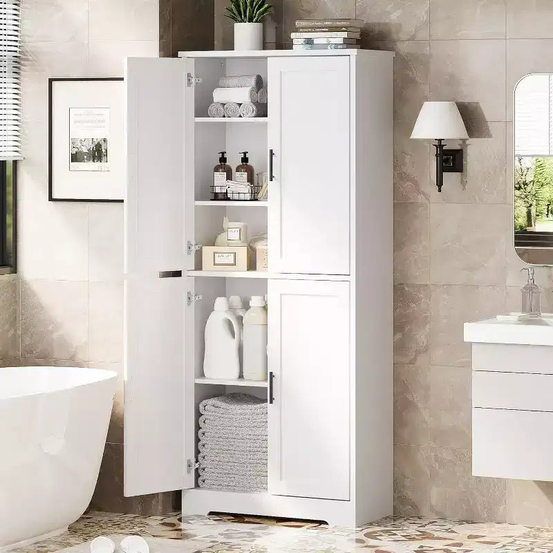 Mobile dispensa da terra bianco antico/grigio puro con 4 ante e ripiani regolabili, altezza 178 cm, montaggio in 1 persona