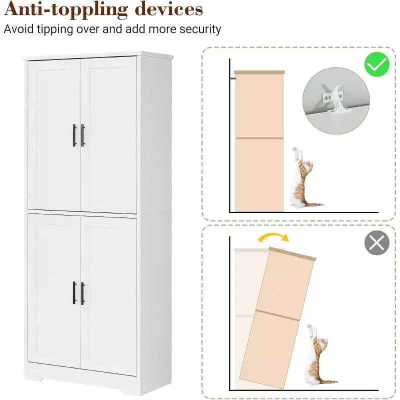 Mobile dispensa da terra bianco antico/grigio puro con 4 ante e ripiani regolabili, altezza 178 cm, montaggio in 1 persona