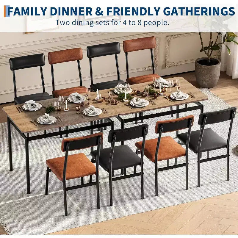 Set da pranzo 5 pezzi marrone, sedie imbottite, struttura in metallo, 4 posti a sedere