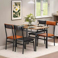 Set da pranzo 5 pezzi marrone, sedie imbottite, struttura in metallo, 4 posti a sedere