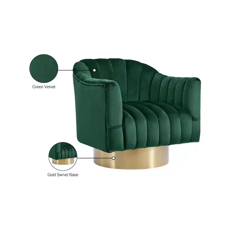 Poltrona girevole d'accento in velluto – Nera / Verde / Grigia / Blu scuro / Rosa, 1 posto