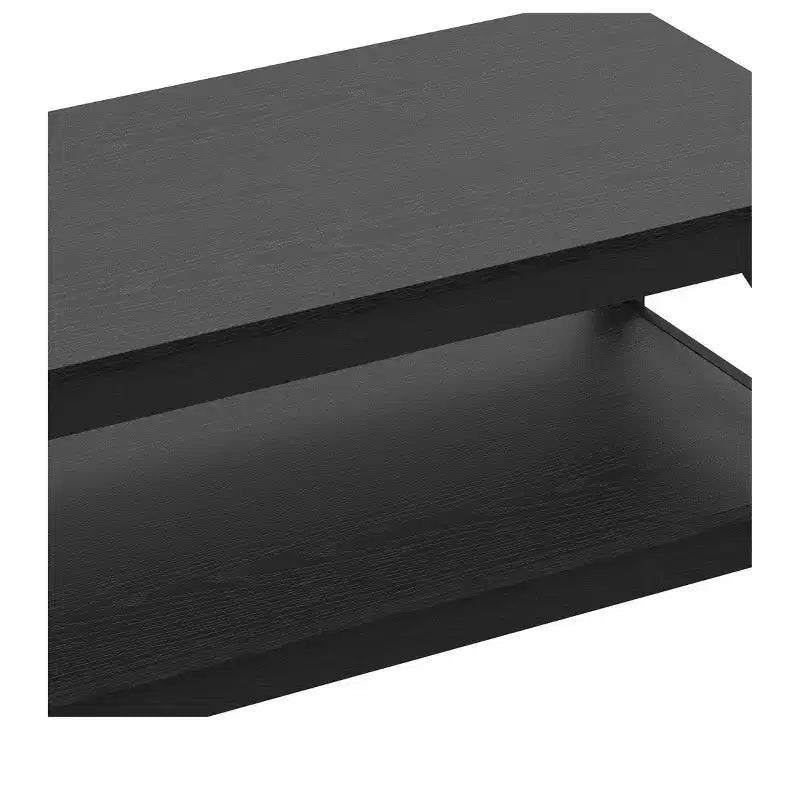 Tavolino da Caffè in Legno Nero a 2 Ripiani con Scaffale Contenitore, Gambe a X, 1 Pezzo