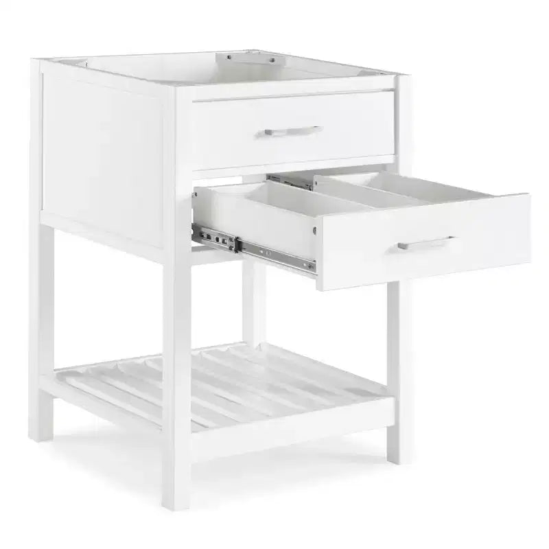 Base per lavabo singolo da 24" bianca, cassetti a chiusura ammortizzata, legno di pino