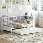 Divano Letto Singolo Bianco con Letto Estraibile, Libreria e Ricarica USB – Due Posti Letto