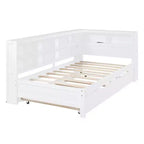 Divano Letto Singolo Bianco con Letto Estraibile, Libreria e Ricarica USB – Due Posti Letto