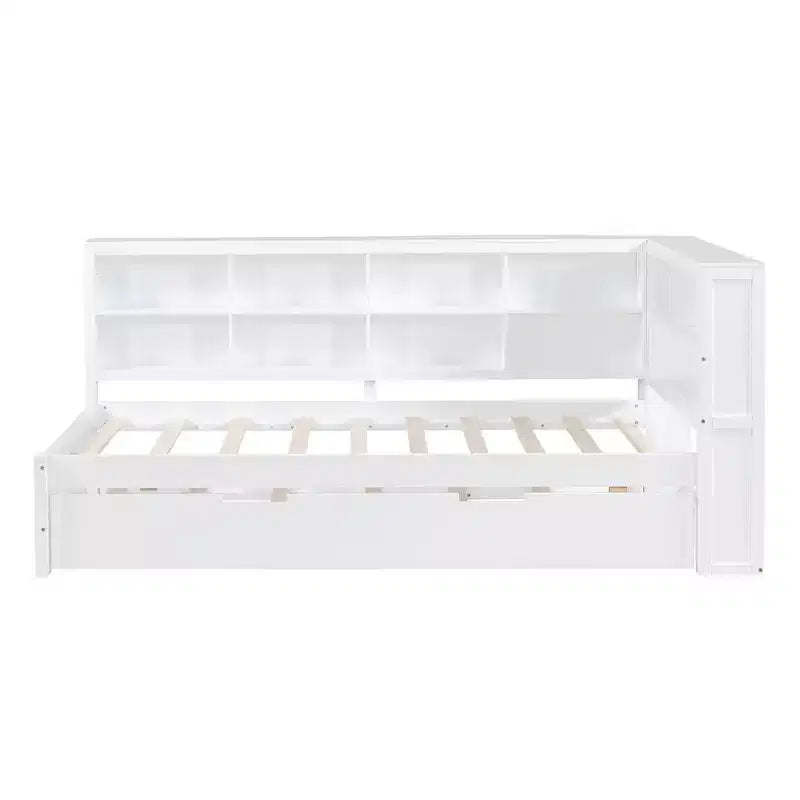 Divano Letto Singolo Bianco con Letto Estraibile, Libreria e Ricarica USB – Due Posti Letto