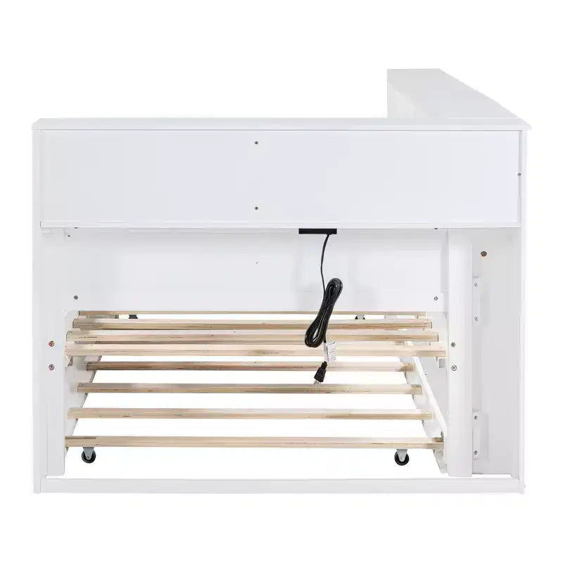 Divano Letto Singolo Bianco con Letto Estraibile, Libreria e Ricarica USB – Due Posti Letto