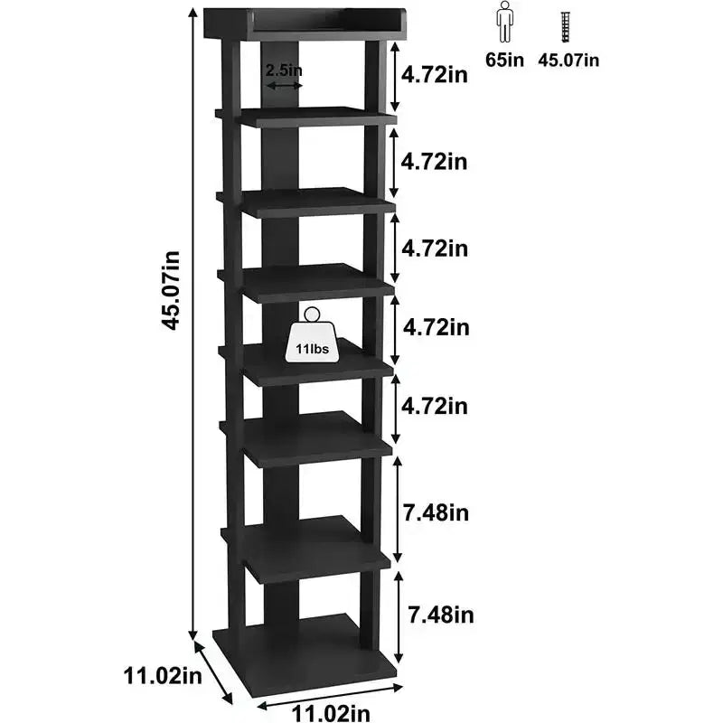 Scarpiera verticale a 7 ripiani in legno marrone scuro, autoportante, contiene fino a 10 paia