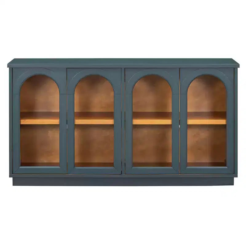 Madia a 4 ante con ante ad arco in vetro – Nero / Blu Navy / Pino anticato