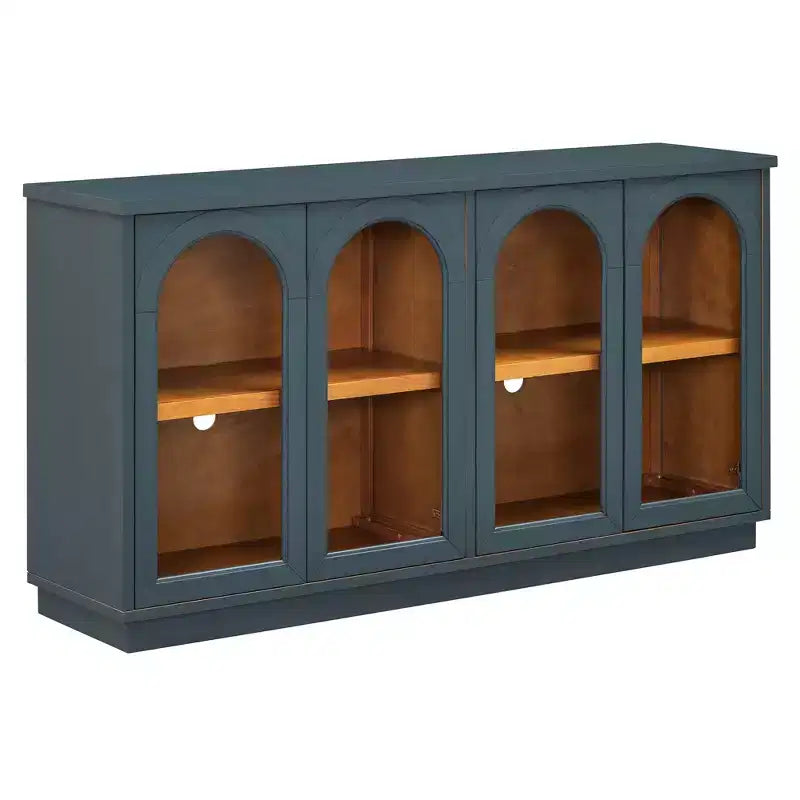 Madia a 4 ante con ante ad arco in vetro – Nero / Blu Navy / Pino anticato