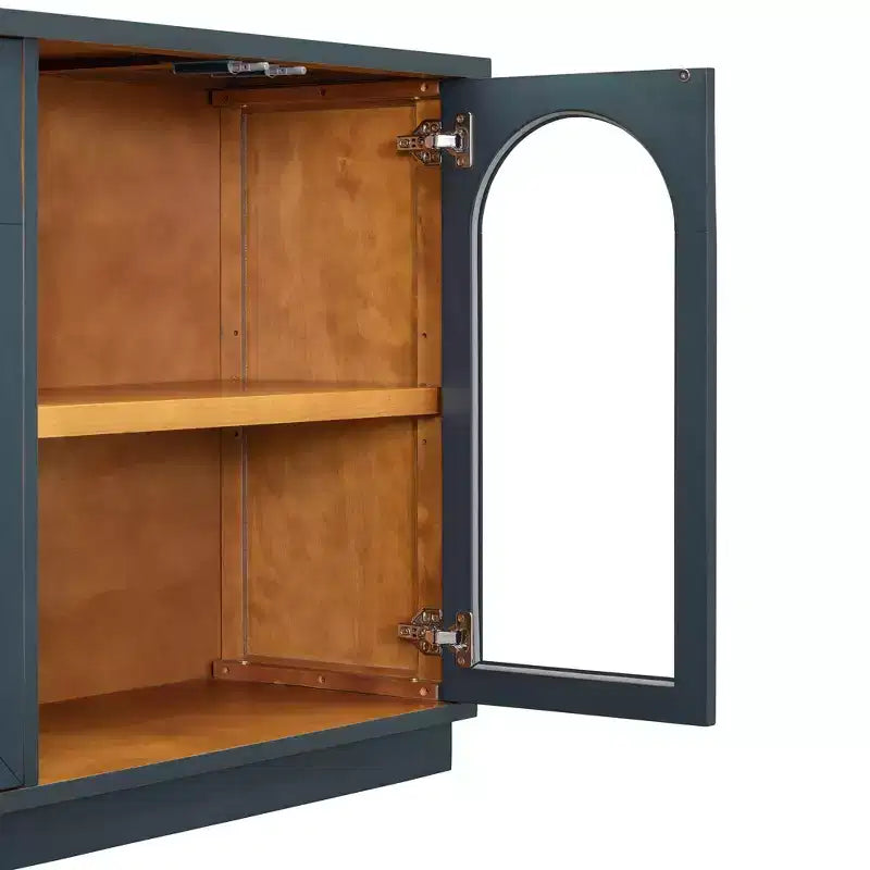 Madia a 4 ante con ante ad arco in vetro – Nero / Blu Navy / Pino anticato