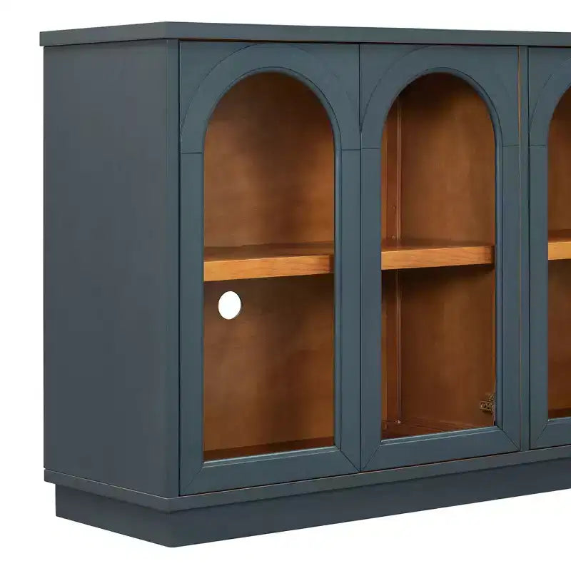 Madia a 4 ante con ante ad arco in vetro – Nero / Blu Navy / Pino anticato