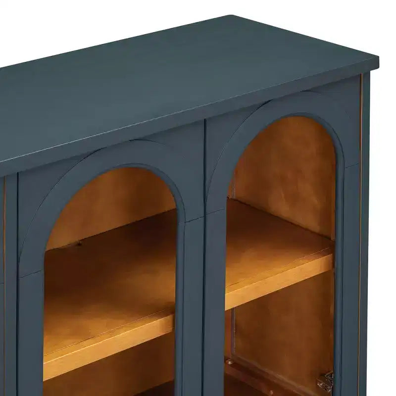 Madia a 4 ante con ante ad arco in vetro – Nero / Blu Navy / Pino anticato