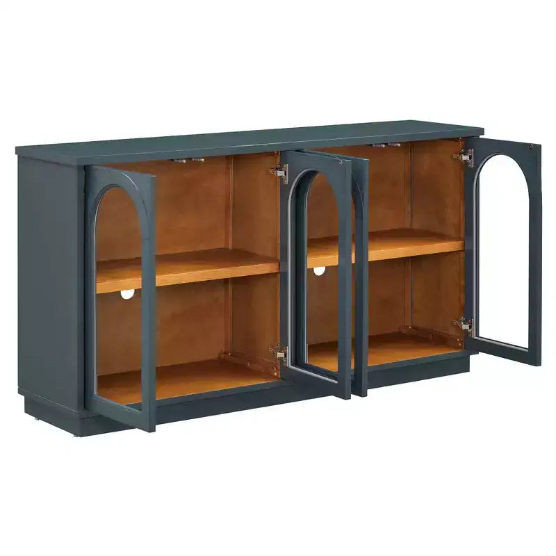 Madia a 4 ante con ante ad arco in vetro – Nero / Blu Navy / Pino anticato