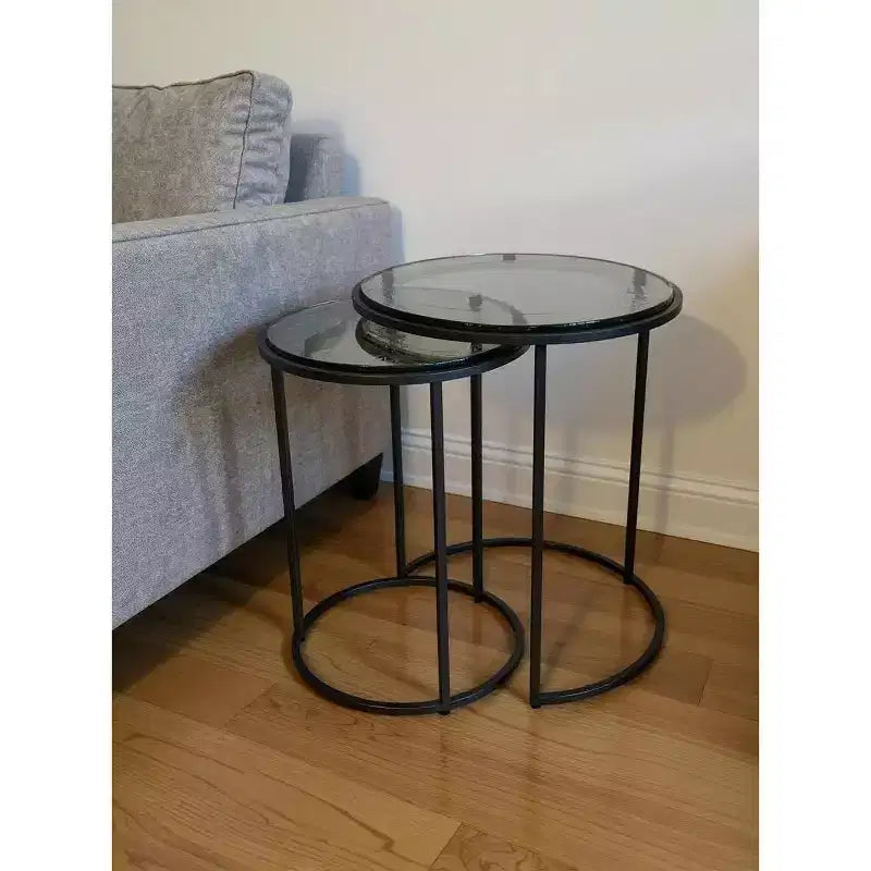 Tavolini rotondi sovrapponibili Grigio e Trasparente, Set da 2