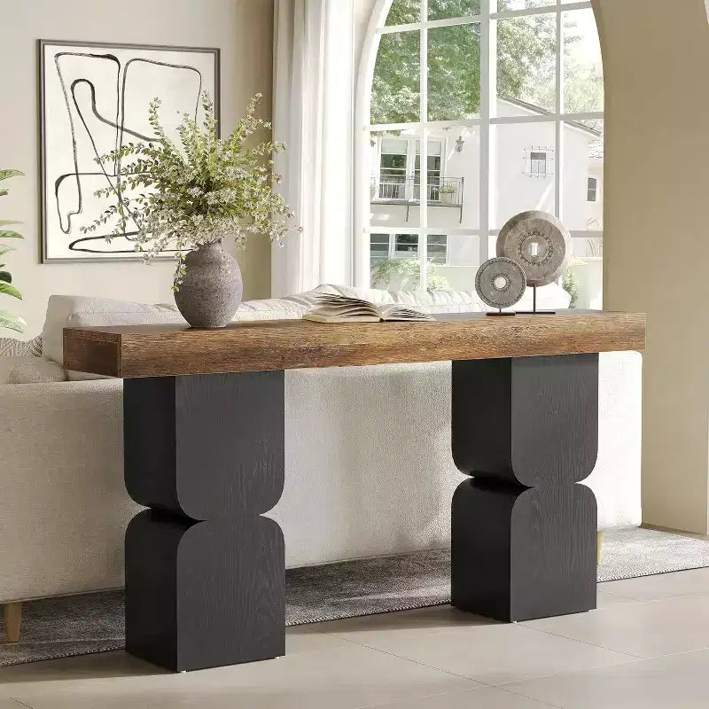 Tavolo consolle marrone e nero, rettangolare, montaggio da 1 persona, 160 cm L