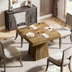 Tavolo da pranzo quadrato per 4 persone, nero/marrone, con base a piedistallo e piano in legno