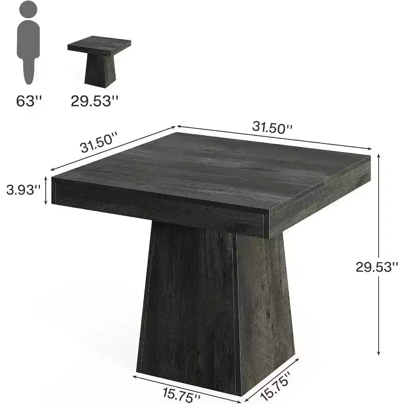 Tavolo da pranzo quadrato per 4 persone, nero/marrone, con base a piedistallo e piano in legno