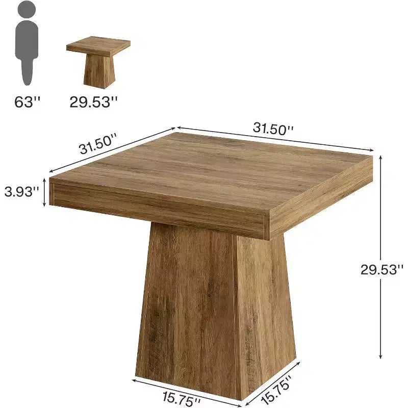 Tavolo da pranzo quadrato per 4 persone, nero/marrone, con base a piedistallo e piano in legno