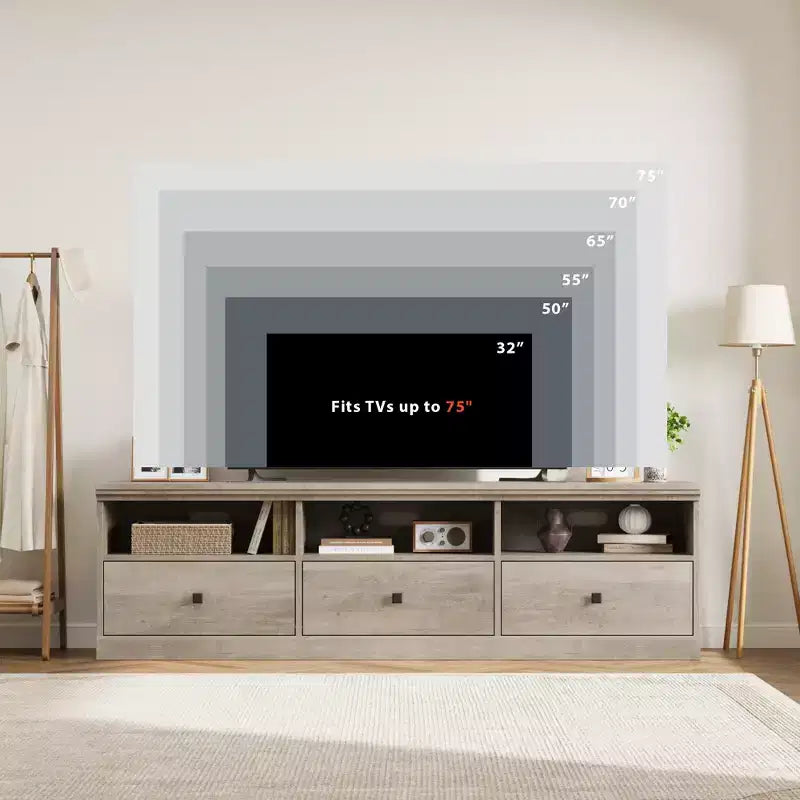 Mobile TV in nero / grigio / bianco / legno per TV fino a 80" – Unità singola con cassetto e ripiani aperti
