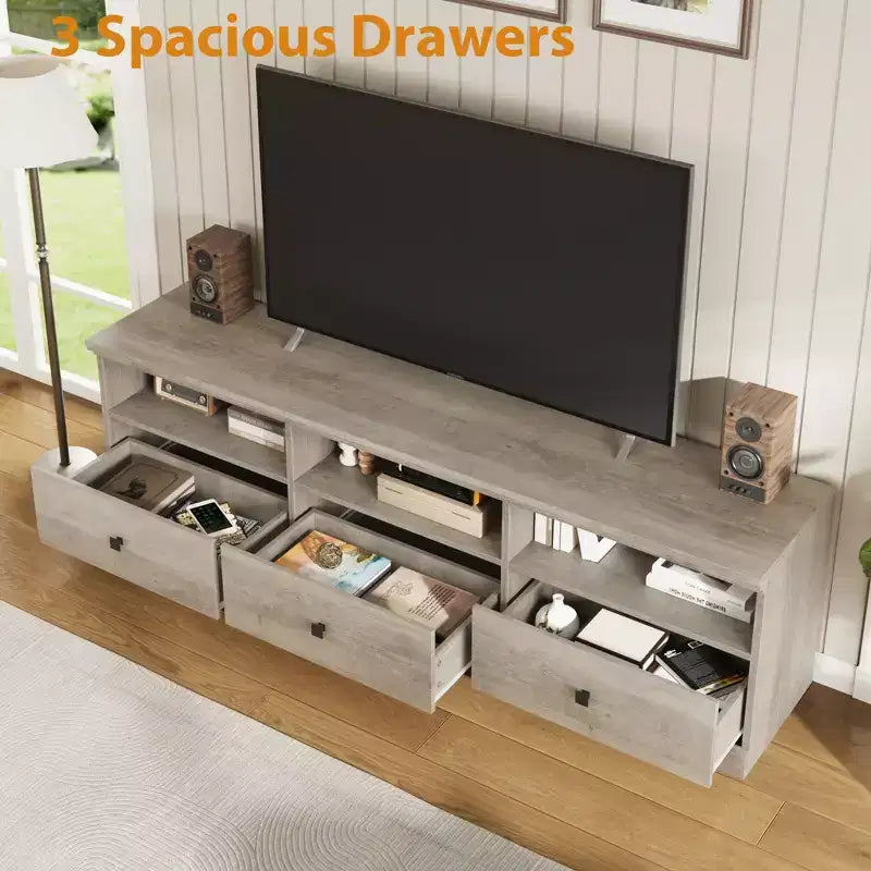 Mobile TV in nero / grigio / bianco / legno per TV fino a 80" – Unità singola con cassetto e ripiani aperti
