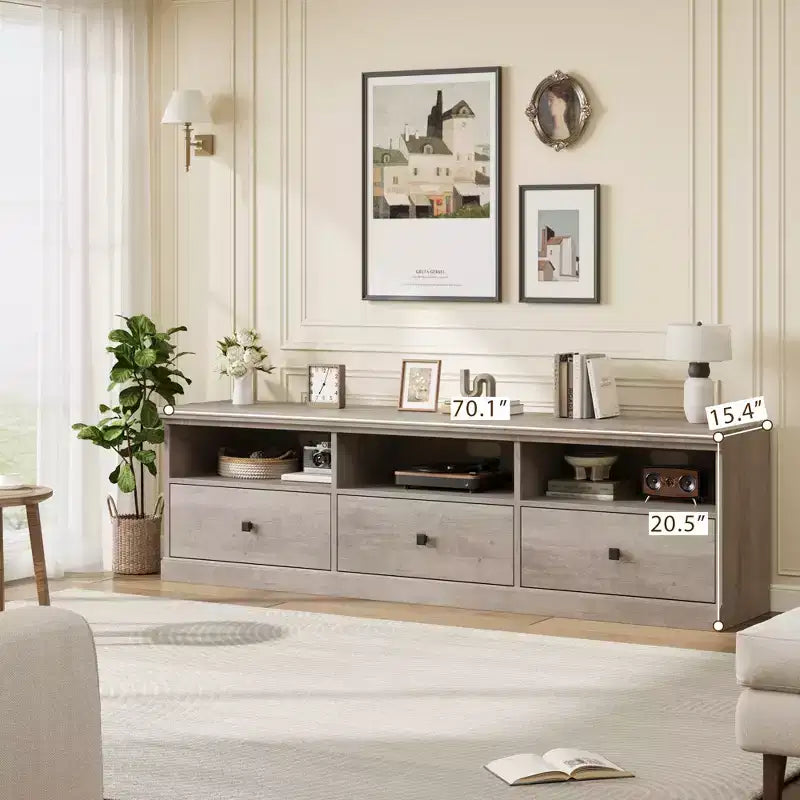 Mobile TV in nero / grigio / bianco / legno per TV fino a 80" – Unità singola con cassetto e ripiani aperti