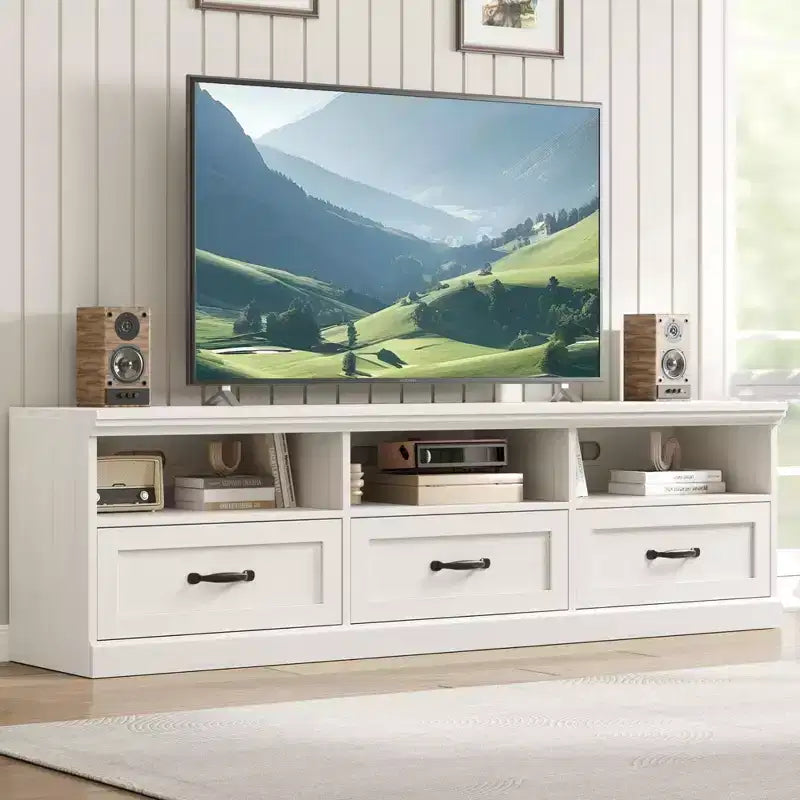 Mobile TV in nero / grigio / bianco / legno per TV fino a 80" – Unità singola con cassetto e ripiani aperti