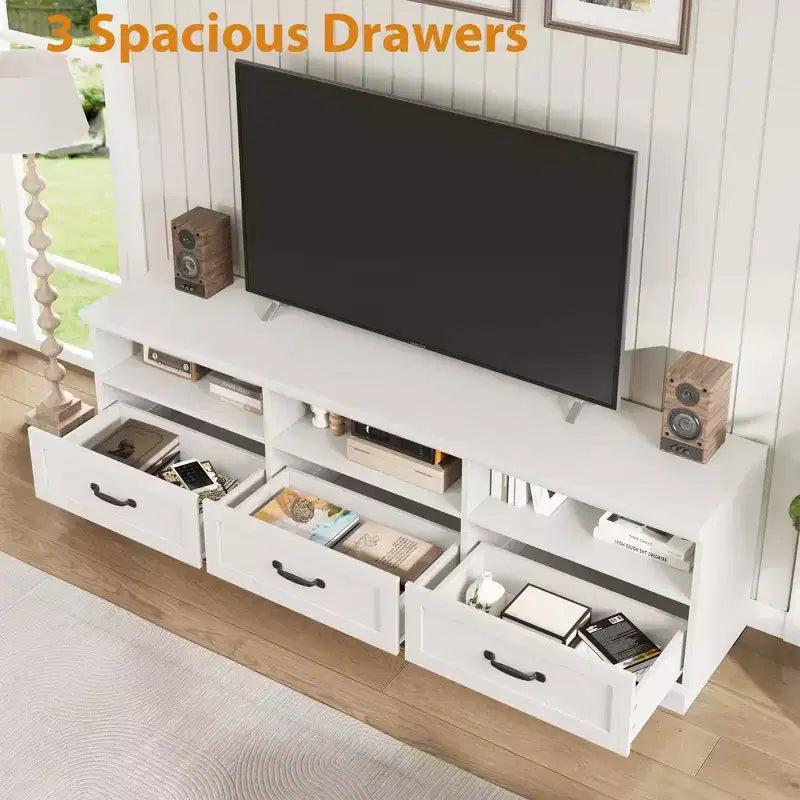 Mobile TV in nero / grigio / bianco / legno per TV fino a 80" – Unità singola con cassetto e ripiani aperti