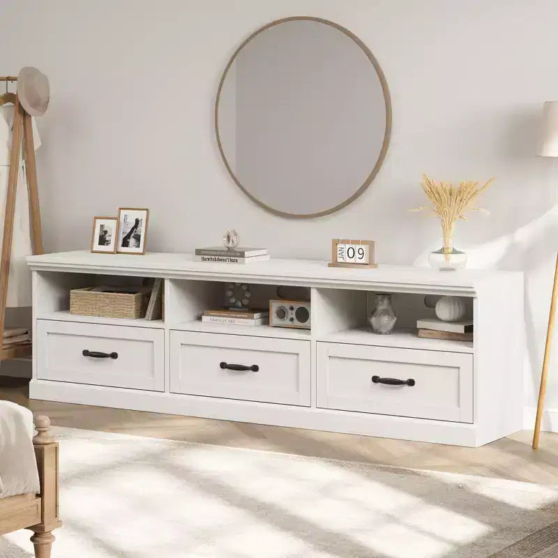 Mobile TV in nero / grigio / bianco / legno per TV fino a 80" – Unità singola con cassetto e ripiani aperti