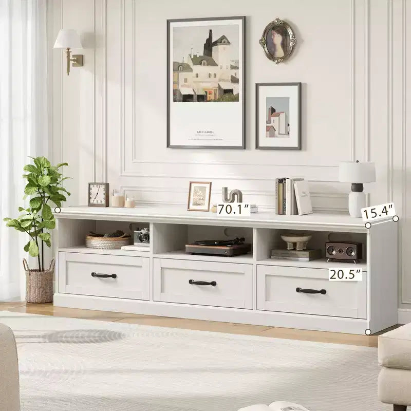 Mobile TV in nero / grigio / bianco / legno per TV fino a 80" – Unità singola con cassetto e ripiani aperti